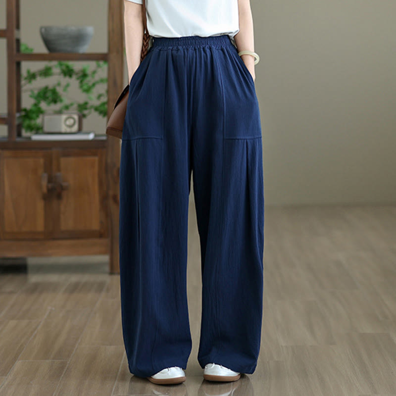 Pantalon en coton et lin à plis unis avec poches pour femme, longueur cheville, motif Buddha Stones - image 15