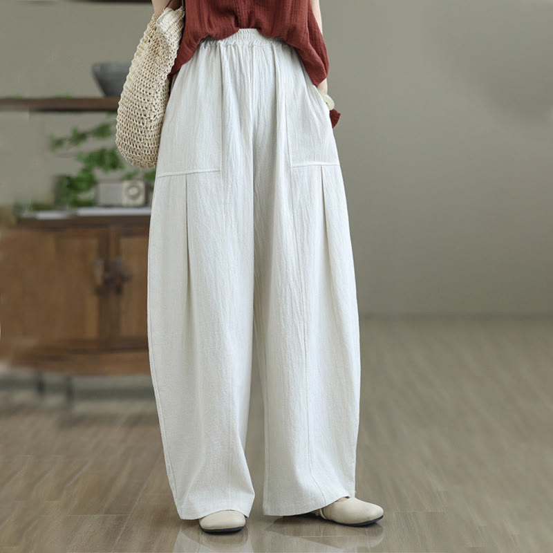 Pantalon en coton et lin à plis unis avec poches pour femme, longueur cheville, motif Buddha Stones - FloralBlanc - US12，UK/AU16，EU44 (2XL) - image 8