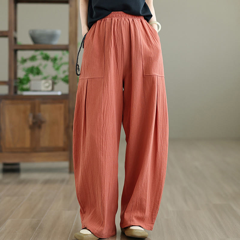 Pantalon en coton et lin à plis unis avec poches pour femme, longueur cheville, motif Buddha Stones - image 4