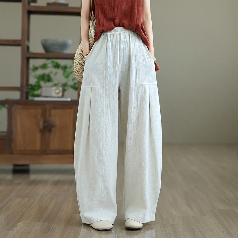 Pantalon en coton et lin à plis unis avec poches pour femme, longueur cheville, motif Buddha Stones - image 9