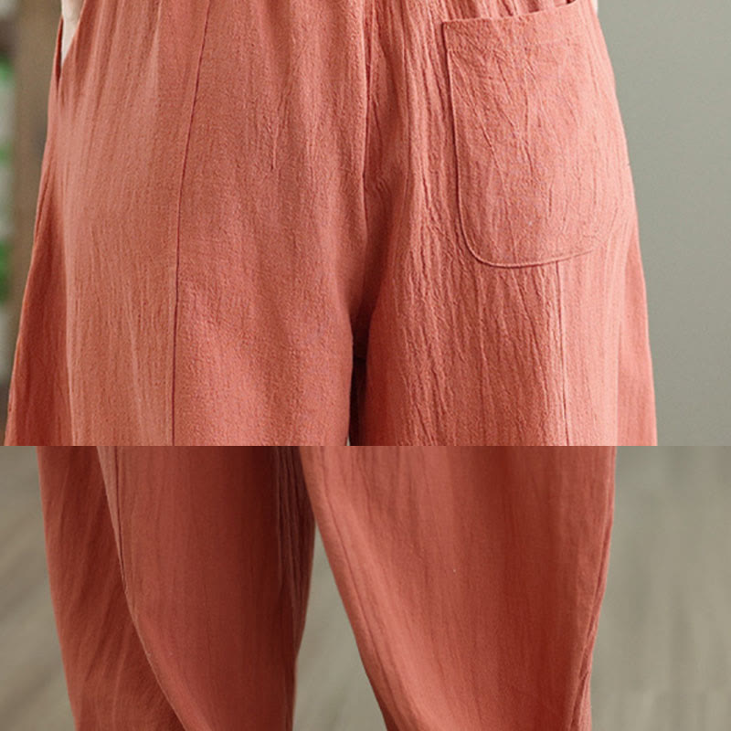 Pantalon en coton et lin à plis unis avec poches pour femme, longueur cheville, motif Buddha Stones - image 7