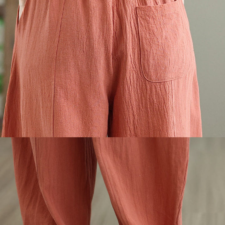 Pantalon en coton et lin à plis unis avec poches pour femme, longueur cheville, motif Buddha Stones - image 7