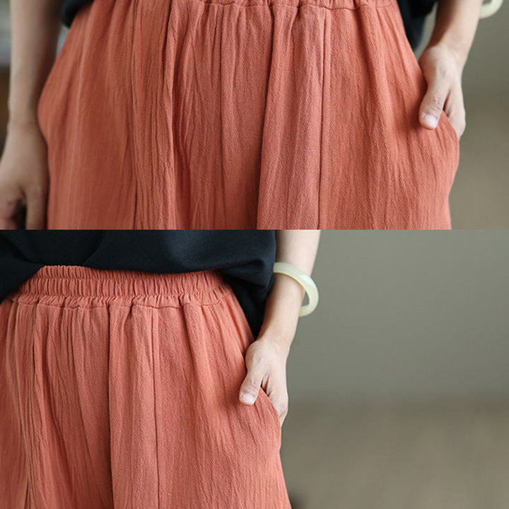 Pantalon en coton et lin à plis unis avec poches pour femme, longueur cheville, motif Buddha Stones - image 6