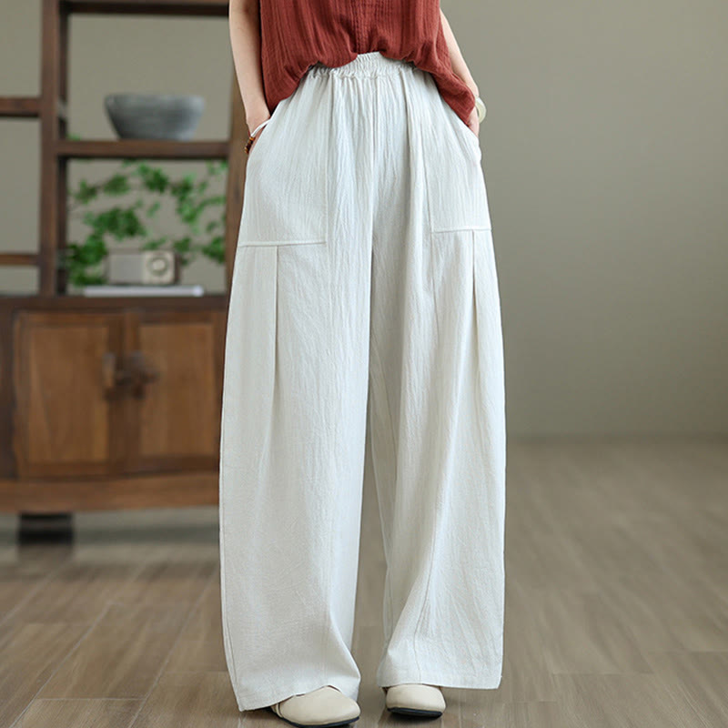 Pantalon en coton et lin à plis unis avec poches pour femme, longueur cheville, motif Buddha Stones - image 10