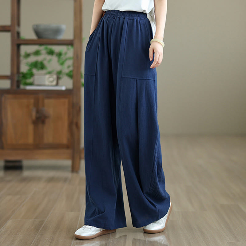 Pantalon en coton et lin à plis unis avec poches pour femme, longueur cheville, motif Buddha Stones - image 16