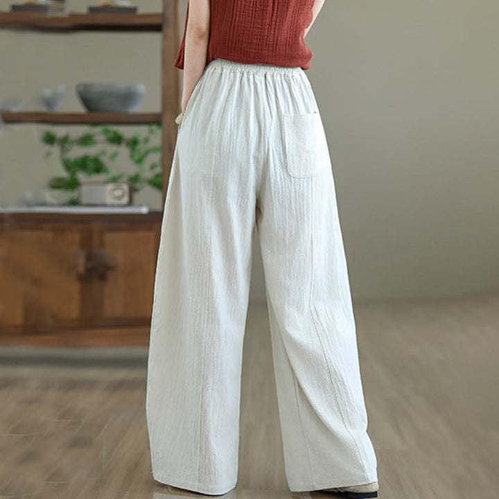 Pantalon en coton et lin à plis unis avec poches pour femme, longueur cheville, motif Buddha Stones - image 11
