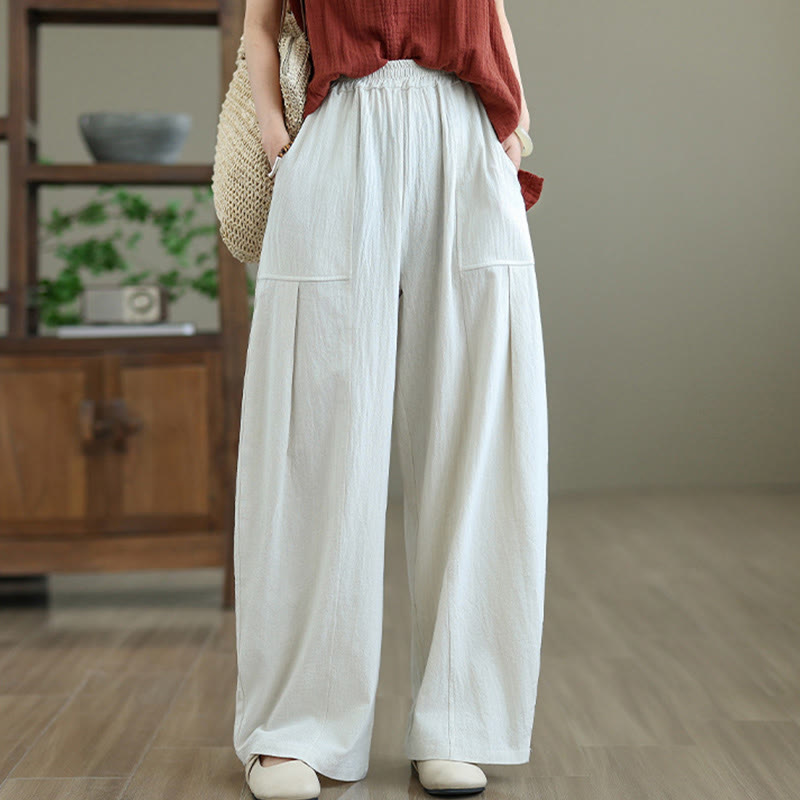 Pantalon en coton et lin à plis unis avec poches pour femme, longueur cheville, motif Buddha Stones - image 12