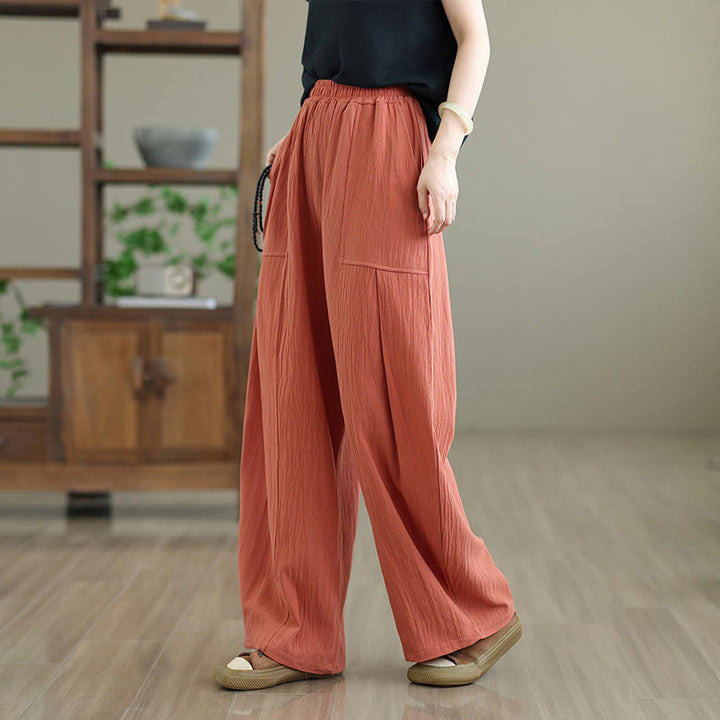 Pantalon en coton et lin à plis unis avec poches pour femme, longueur cheville, motif Buddha Stones - image 2