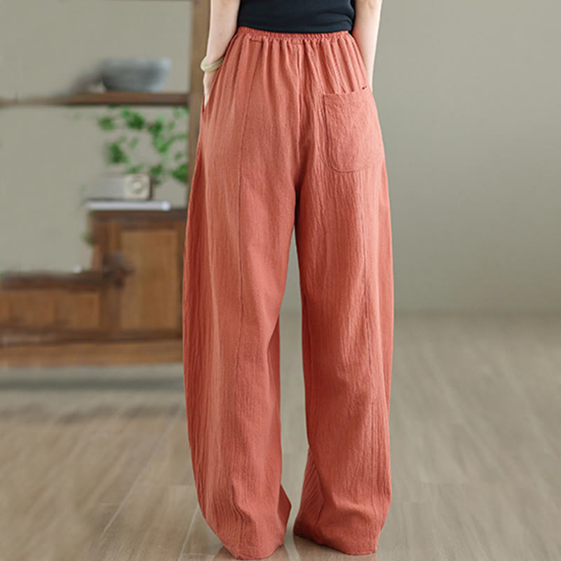 Pantalon en coton et lin à plis unis avec poches pour femme, longueur cheville, motif Buddha Stones - image 3