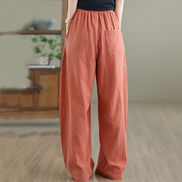 Pantalon en coton et lin à plis unis avec poches pour femme, longueur cheville, motif Buddha Stones - image 3