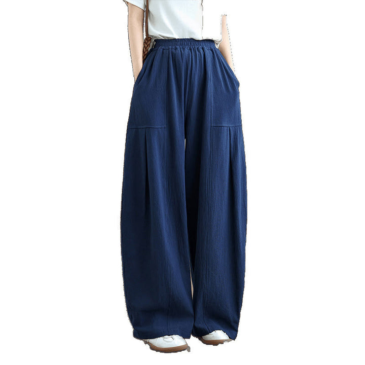Pantalon en coton et lin à plis unis avec poches pour femme, longueur cheville, motif Buddha Stones - image 18