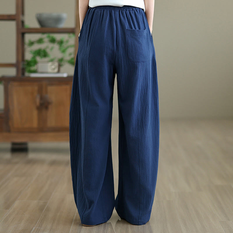 Pantalon en coton et lin à plis unis avec poches pour femme, longueur cheville, motif Buddha Stones - image 17