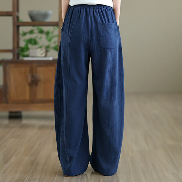 Pantalon en coton et lin à plis unis avec poches pour femme, longueur cheville, motif Buddha Stones - image 17