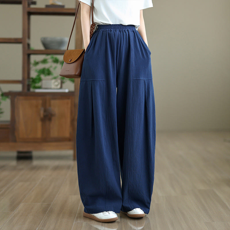 Pantalon en coton et lin à plis unis avec poches pour femme, longueur cheville, motif Buddha Stones - Bleu nuit - US12，UK/AU16，EU44 (2XL) - image 14