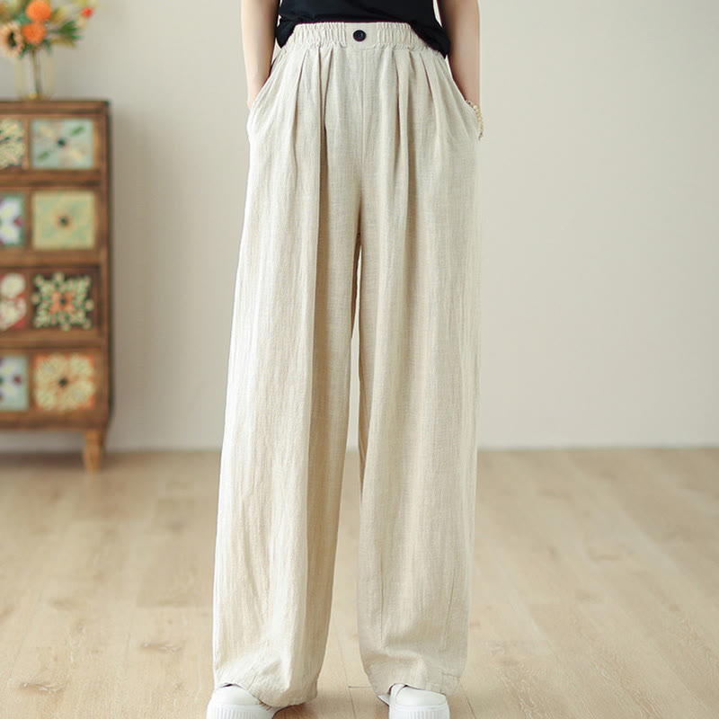 Pantalon en coton et lin pour femme, avec taille élastique et poches, motif Buddha Stones Commute Button Design - image 15