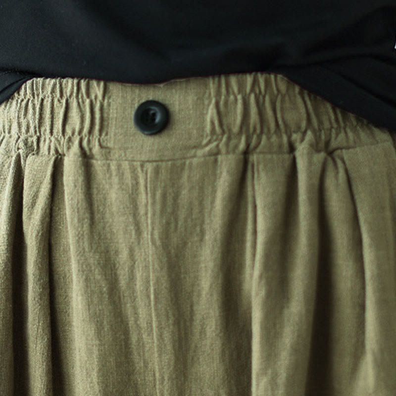Pantalon en coton et lin pour femme, avec taille élastique et poches, motif Buddha Stones Commute Button Design - image 8