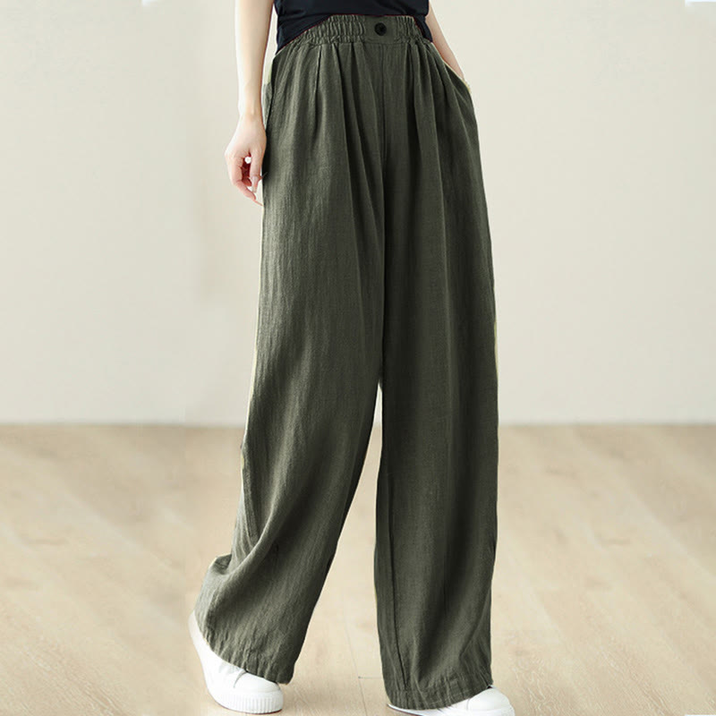 Pantalon en coton et lin pour femme, avec taille élastique et poches, motif Buddha Stones Commute Button Design - image 19