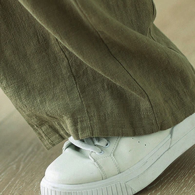 Pantalon en coton et lin pour femme, avec taille élastique et poches, motif Buddha Stones Commute Button Design - image 10