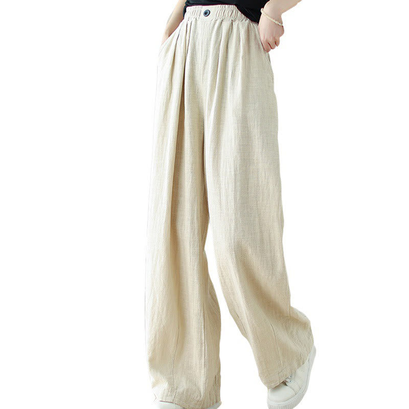 Pantalon en coton et lin pour femme, avec taille élastique et poches, motif Buddha Stones Commute Button Design - image 17