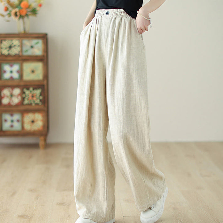 Pantalon en coton et lin pour femme, avec taille élastique et poches, motif Buddha Stones Commute Button Design - image 14