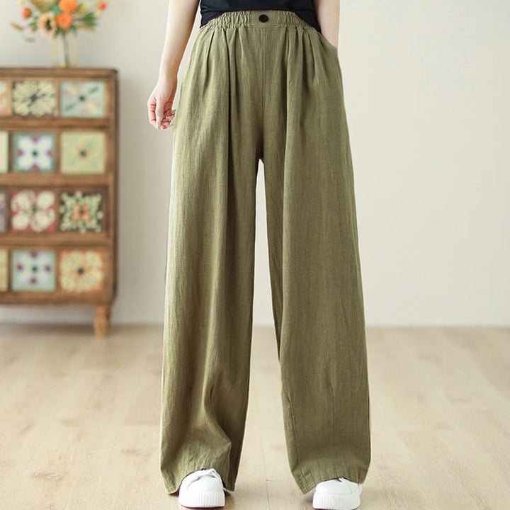 Pantalon en coton et lin pour femme, avec taille élastique et poches, motif Buddha Stones Commute Button Design - image 4