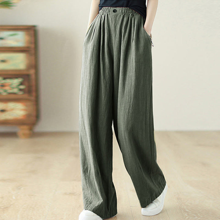 Pantalon en coton et lin pour femme, avec taille élastique et poches, motif Buddha Stones Commute Button Design - Gris ardoise - US12，UK/AU16，EU44 (3XL) - image 18