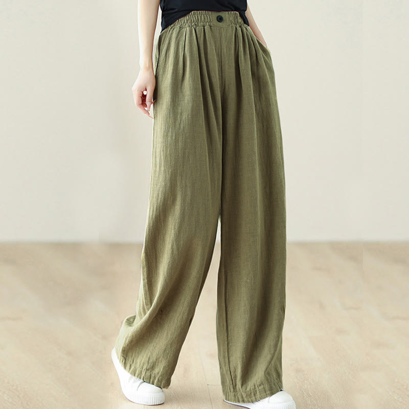 Pantalon en coton et lin pour femme, avec taille élastique et poches, motif Buddha Stones Commute Button Design - image 7