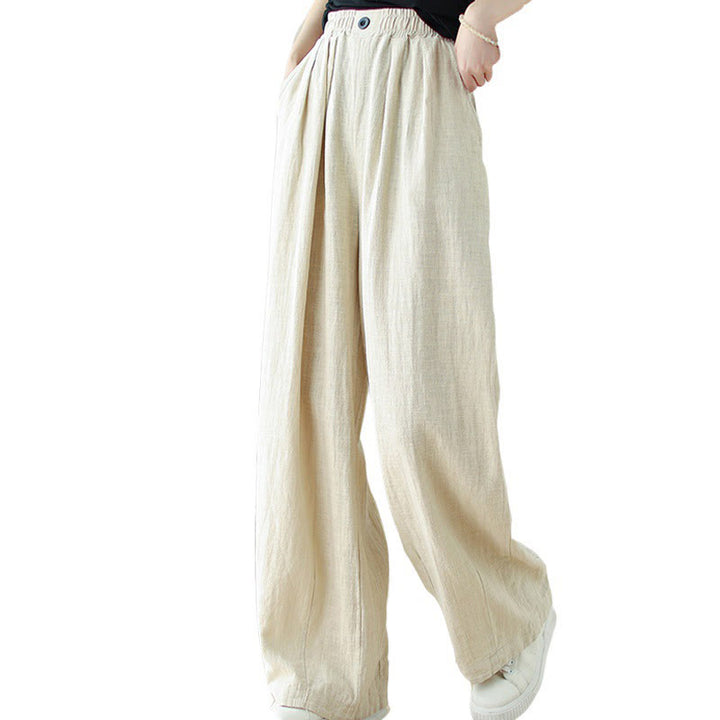 Pantalon en coton et lin pour femme, avec taille élastique et poches, motif Buddha Stones Commute Button Design - image 16