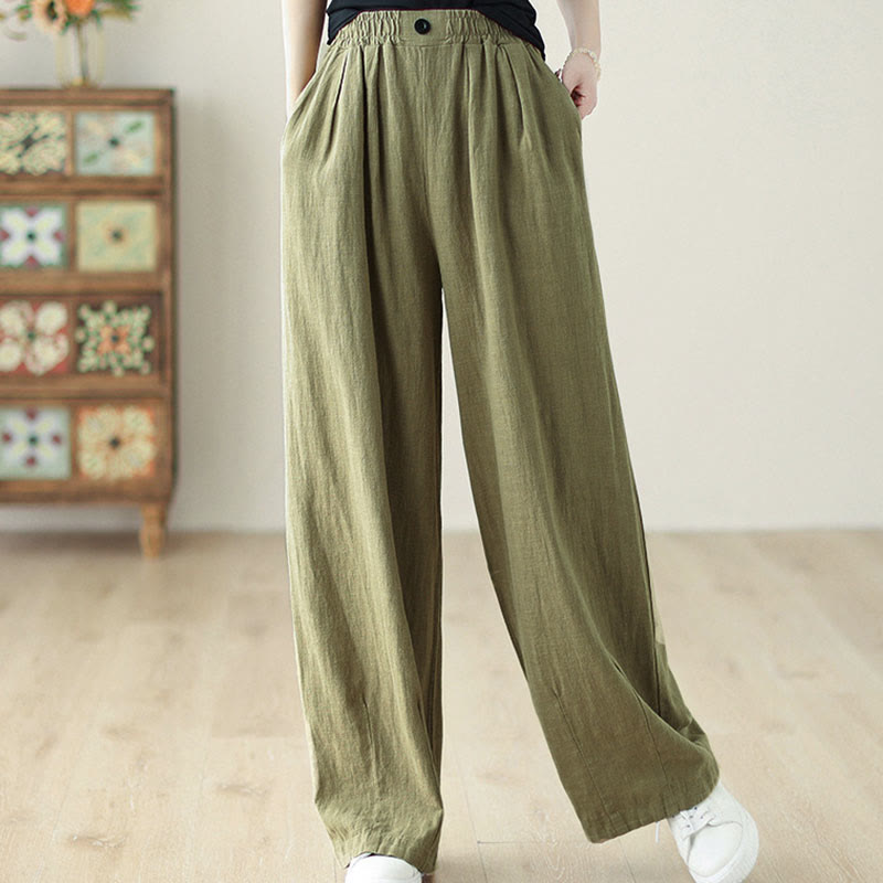 Pantalon en coton et lin pour femme, avec taille élastique et poches, motif Buddha Stones Commute Button Design - image 5