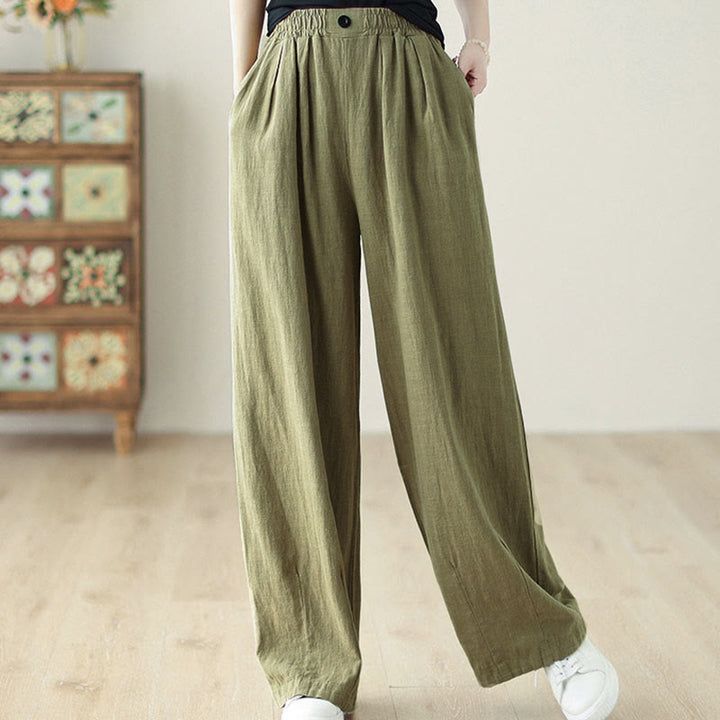 Pantalon en coton et lin pour femme, avec taille élastique et poches, motif Buddha Stones Commute Button Design - image 5