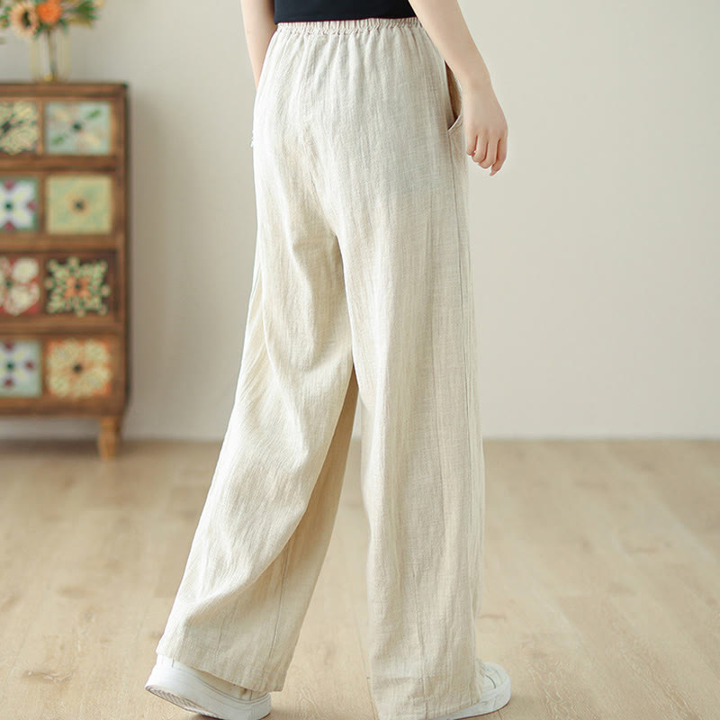 Pantalon en coton et lin pour femme, avec taille élastique et poches, motif Buddha Stones Commute Button Design - image 12