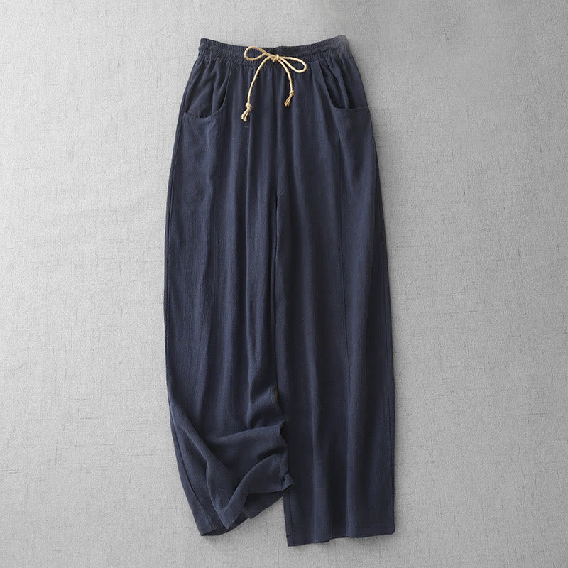 Pantalon décontracté en coton avec cordon de serrage et poches pour femme, style simple et décontracté, motif Buddha Stones - Bleu nuit - US8-10，UK/AU12-14，EU40-42 (2XL) - image 1