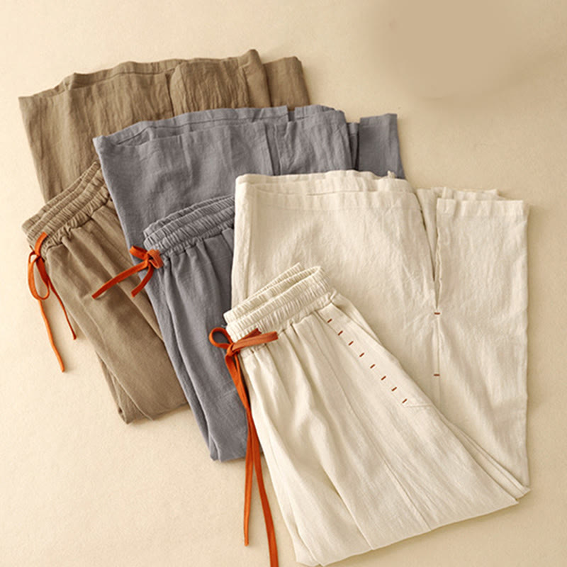 Pantalon décontracté en coton à fentes latérales Buddha Stones pour femme, coupe large, longueur 7-8, avec poches - image 17