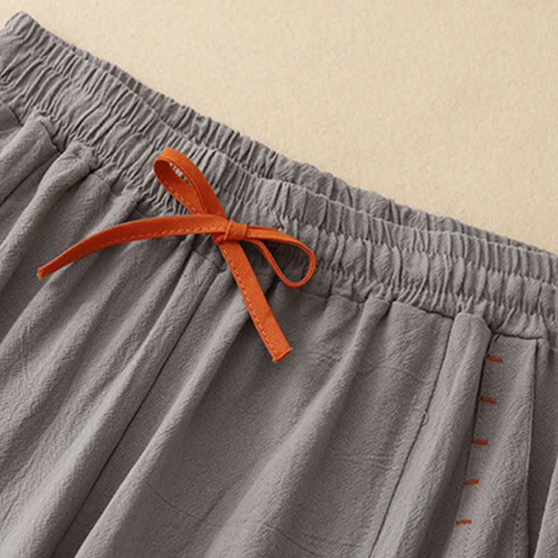 Pantalon large pour femme en coton et lin, longueur 7-8, avec poches, orné de fentes latérales décontractées et de Buddha Stones. - image 11