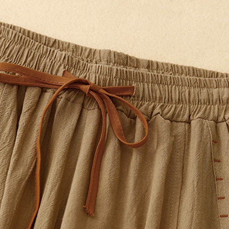 Pantalon large pour femme en coton et lin, longueur 7-8, avec poches, orné de fentes latérales décontractées et de Buddha Stones. - image 1