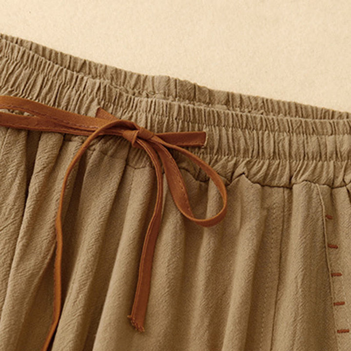 Pantalon large pour femme en coton et lin, longueur 7-8, avec poches, orné de fentes latérales décontractées et de Buddha Stones. - image 1