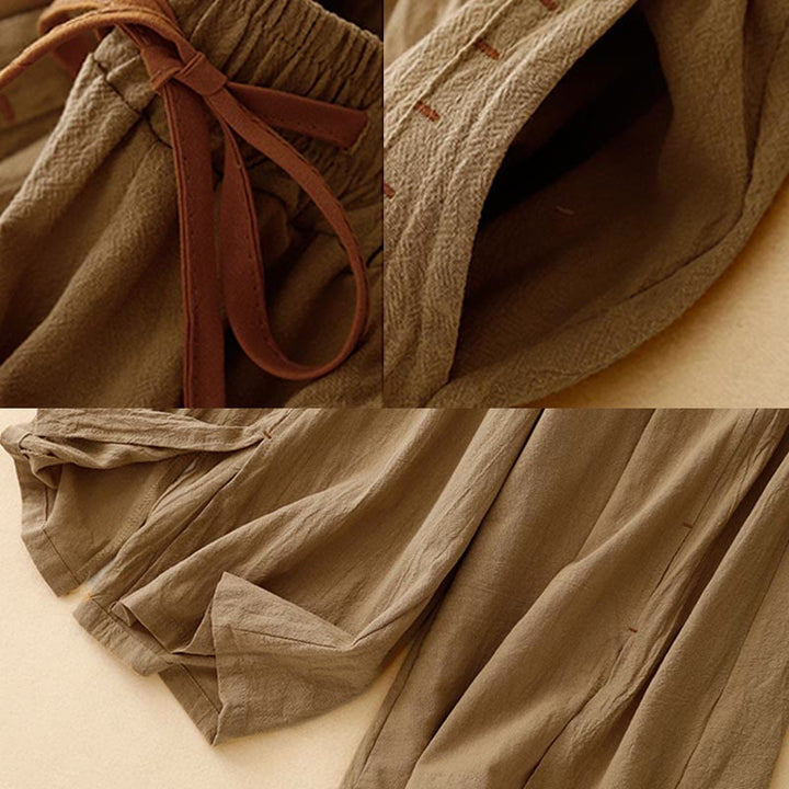 Pantalon large pour femme en coton et lin, longueur 7-8, avec poches, orné de fentes latérales décontractées et de Buddha Stones. - image 2