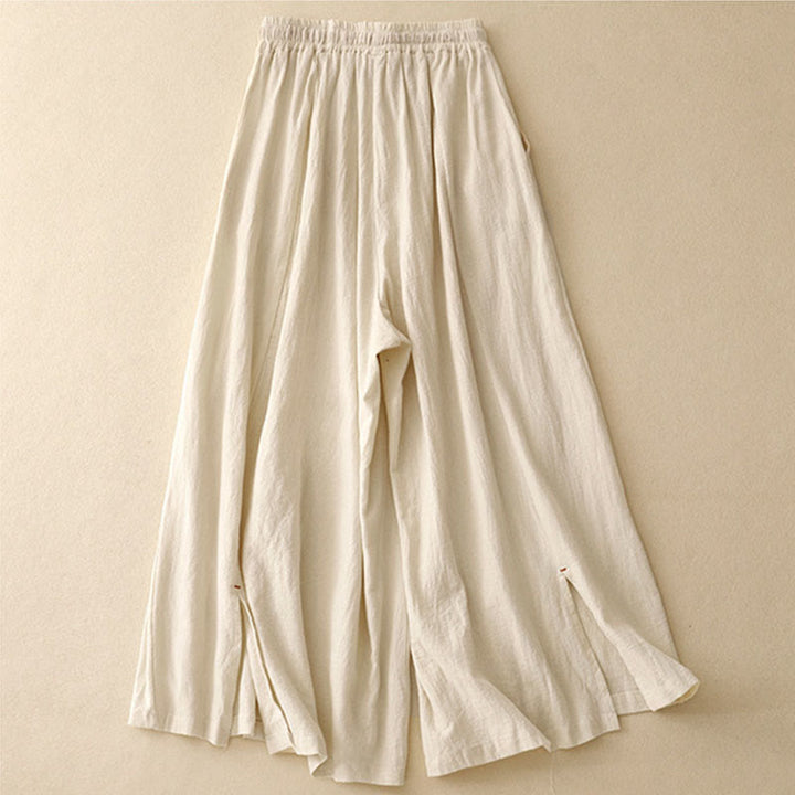 Pantalon large pour femme en coton et lin, longueur 7-8, avec poches, orné de fentes latérales décontractées et de Buddha Stones. - image 4