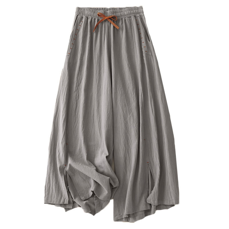 Pantalon large pour femme en coton et lin, longueur 7-8, avec poches, orné de fentes latérales décontractées et de Buddha Stones. - image 14