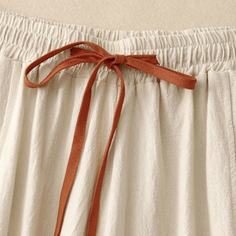 Pantalon large pour femme en coton et lin, longueur 7-8, avec poches, orné de fentes latérales décontractées et de Buddha Stones. - image 5