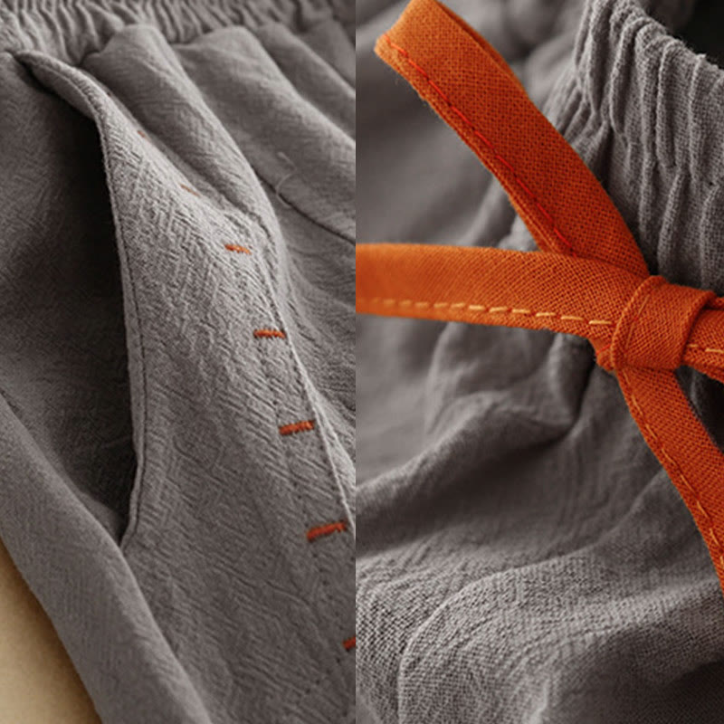 Pantalon décontracté en coton à fentes latérales Buddha Stones pour femme, coupe large, longueur 7-8, avec poches - image 13