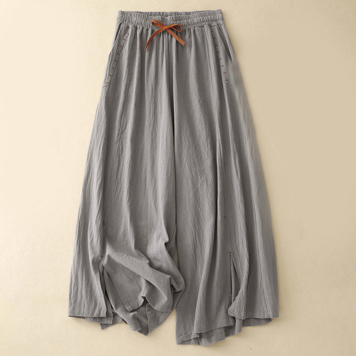 Pantalon large pour femme en coton et lin, longueur 7-8, avec poches, orné de fentes latérales décontractées et de Buddha Stones. - Gris foncé - US8-10，UK/AU12-14，EU40-42 (2XL) - image 10