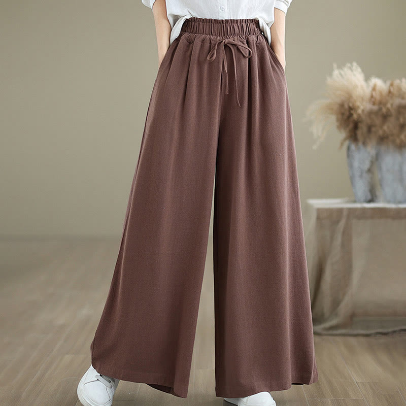 Pantalon large en coton et lin avec poches pour femme, uni, simple, à lacets, motif Buddha Stones Commute - image 11