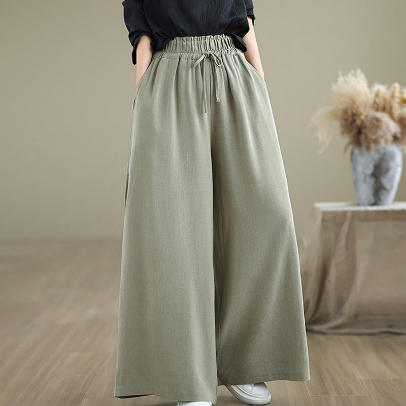 Pantalon large en coton et lin avec poches pour femme, uni, simple, à lacets, motif Buddha Stones Commute - image 4