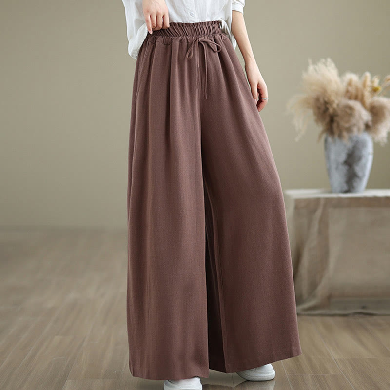Pantalon large en coton et lin avec poches pour femme, uni, simple, à lacets, motif Buddha Stones Commute - image 12