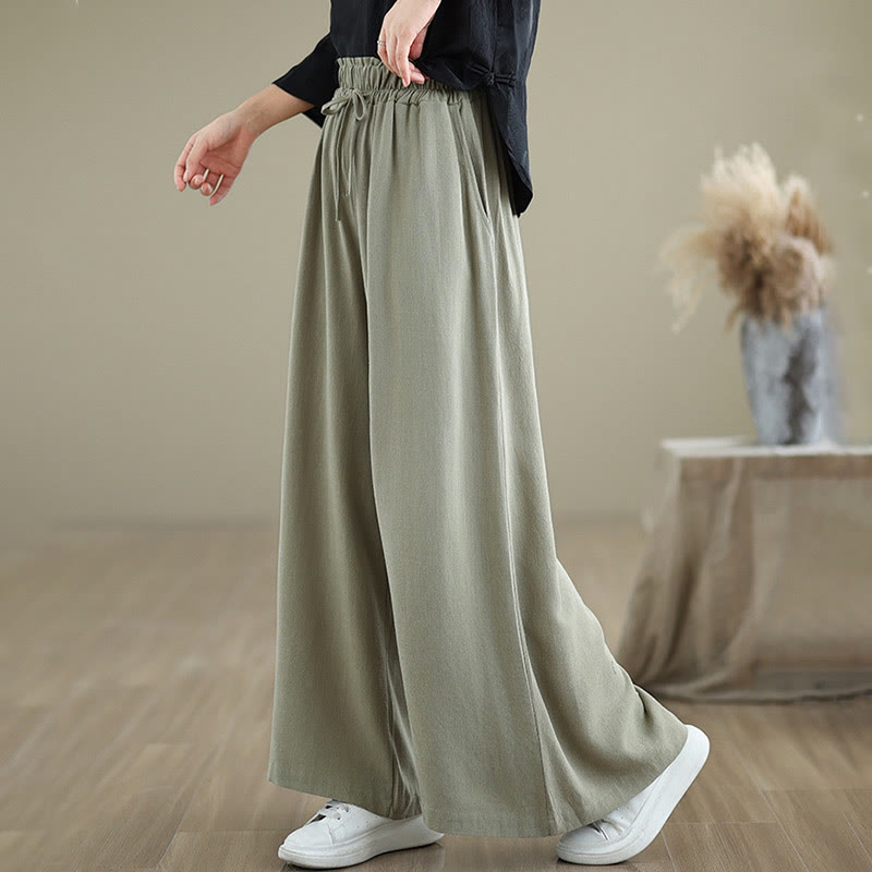 Pantalon large en coton et lin avec poches pour femme, uni, simple, à lacets, motif Buddha Stones Commute - image 2
