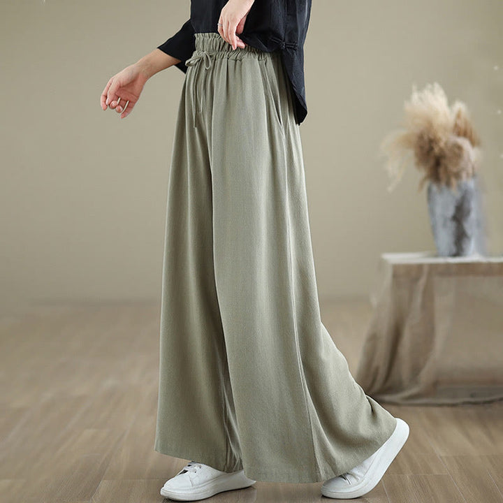 Pantalon large en coton et lin avec poches pour femme, uni, simple, à lacets, motif Buddha Stones Commute - image 2