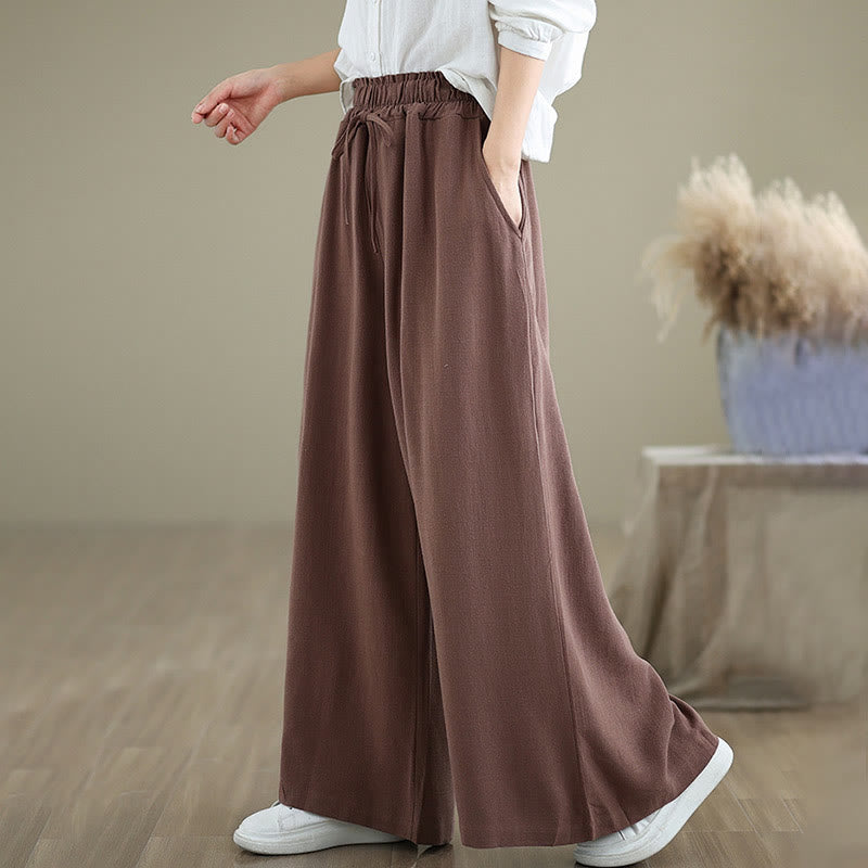 Pantalon large en coton et lin avec poches pour femme, uni, simple, à lacets, motif Buddha Stones Commute - image 13