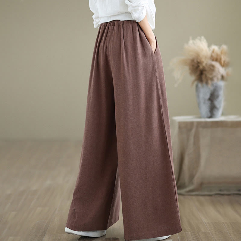 Pantalon large en coton et lin avec poches pour femme, uni, simple, à lacets, motif Buddha Stones Commute - image 14