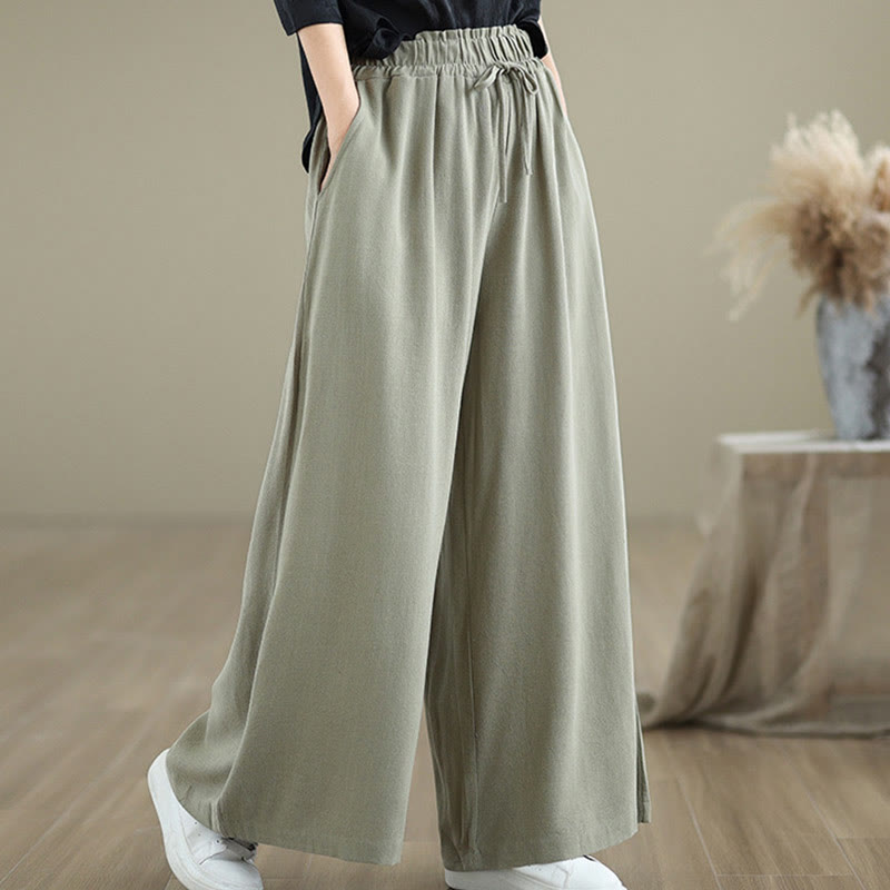 Pantalon large en coton et lin avec poches pour femme, uni, simple, à lacets, motif Buddha Stones Commute - image 3